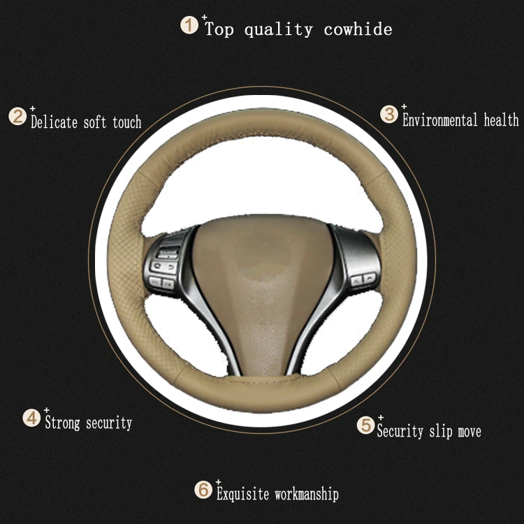 BACANO Car Universal DIY BEIGE Steering Wheel Hubs Cover Needles and Thread Artificial leather styling | Автомобили и мотоциклы