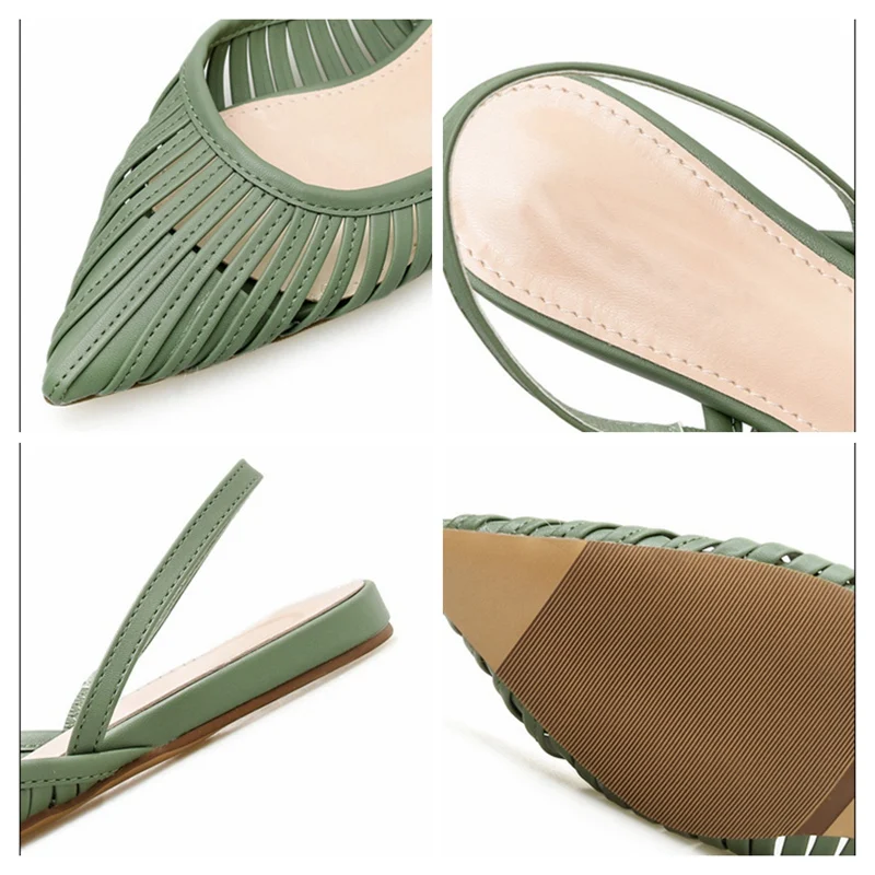 Женские босоножки на плоской подошве с острым носком без шнуровки ремешком