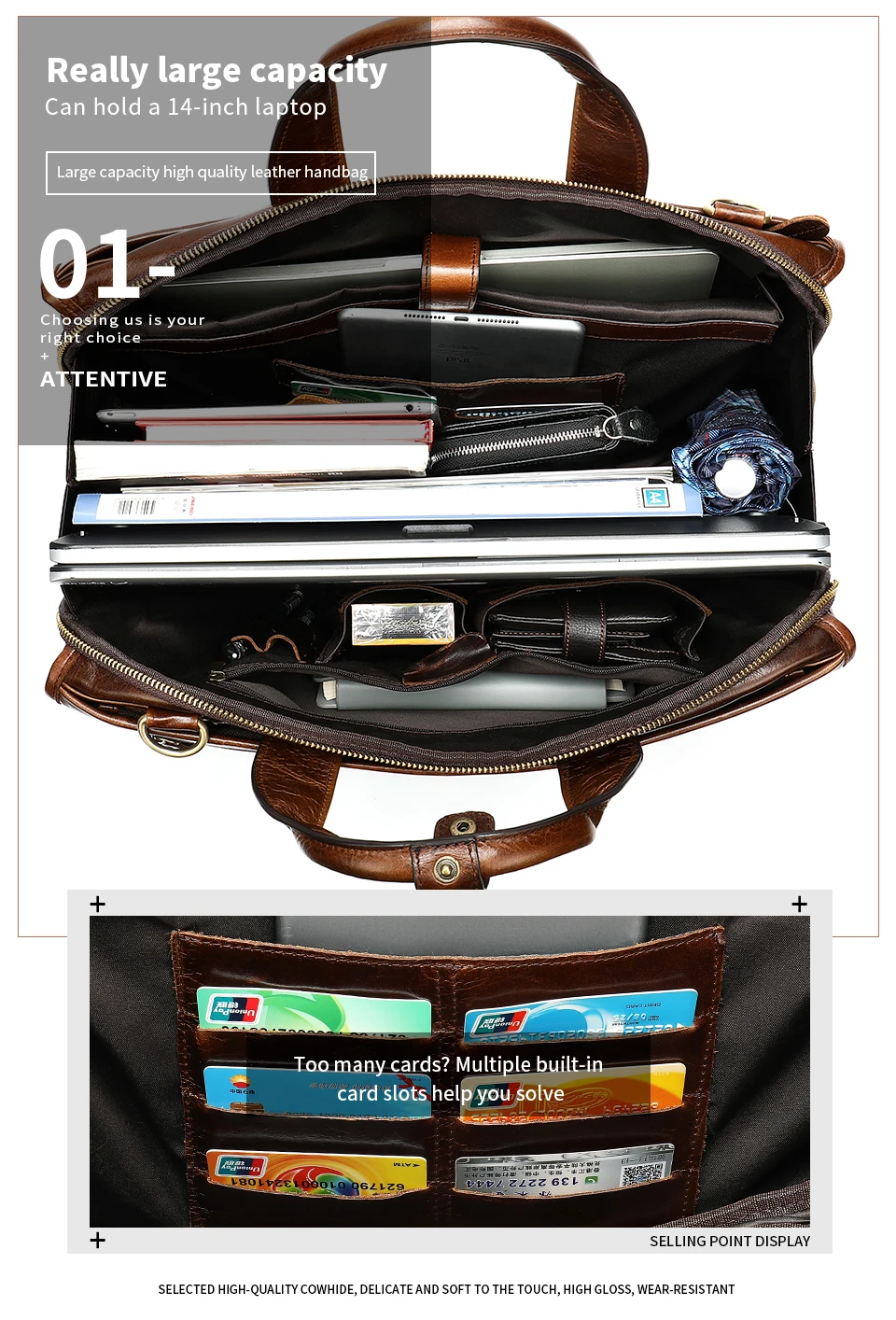WESTAL men's bag men's leather laptop/briefcase bag for men messenger/office bag men design business document briefcase handbag
