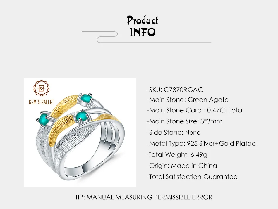GEM'S балет 0.47Ct натуральный зеленый агат кольцо с камнями 925 пробы серебро ручной работы Группа Твист кольца для женщин ювелирные украшения