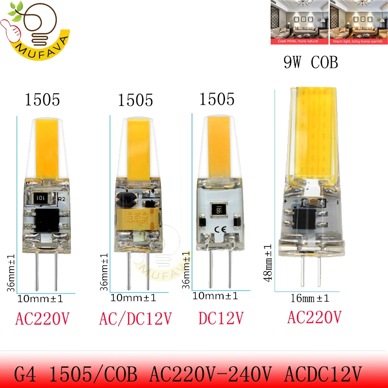 Мини G9 светодиодный светильник COB 9 Вт 6 DC AC 12 в G4 с регулируемой яркостью 360 Угол