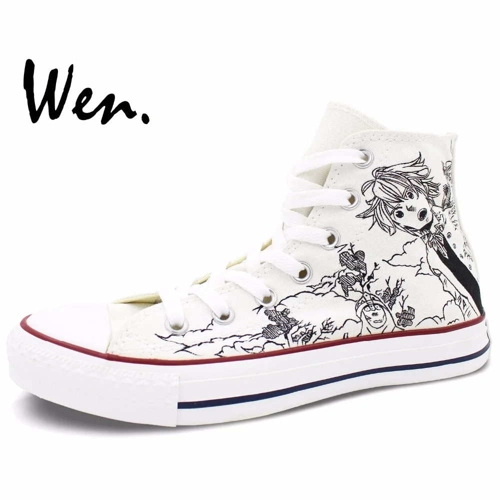 Кеды Wen из аниме Семь смертных грехов высокие белые холщовые кроссовки ручной