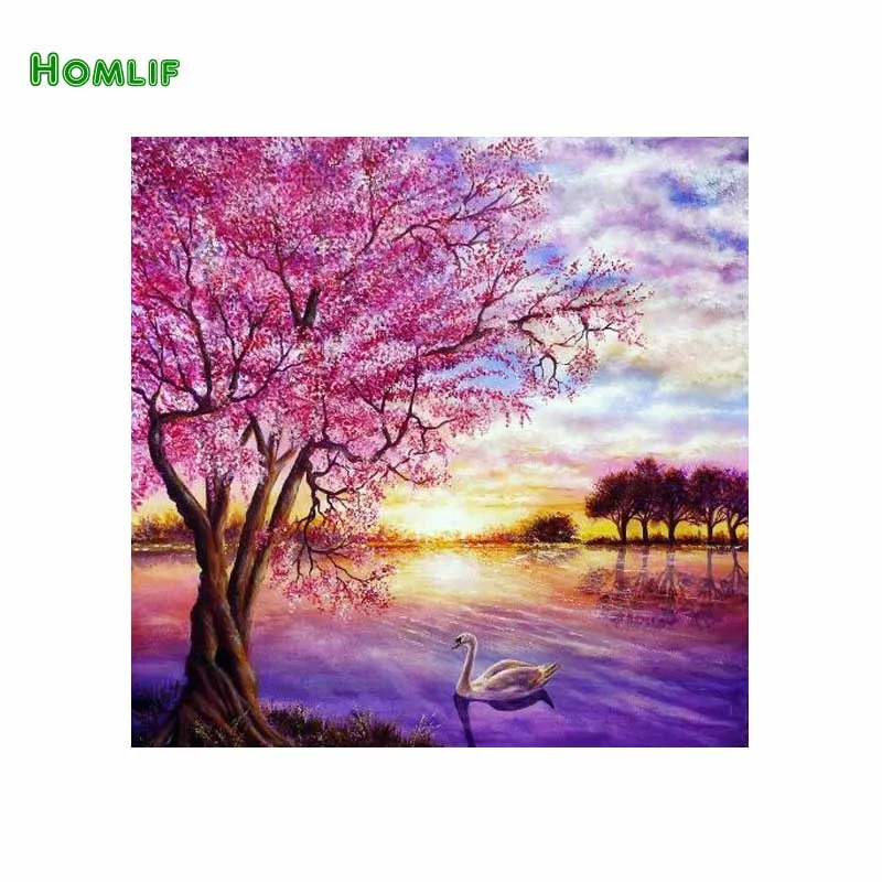 HOMLIF Алмазная круглая &quotкрасивое дерево&quot diy картина Вышивка Набор для рукоделия