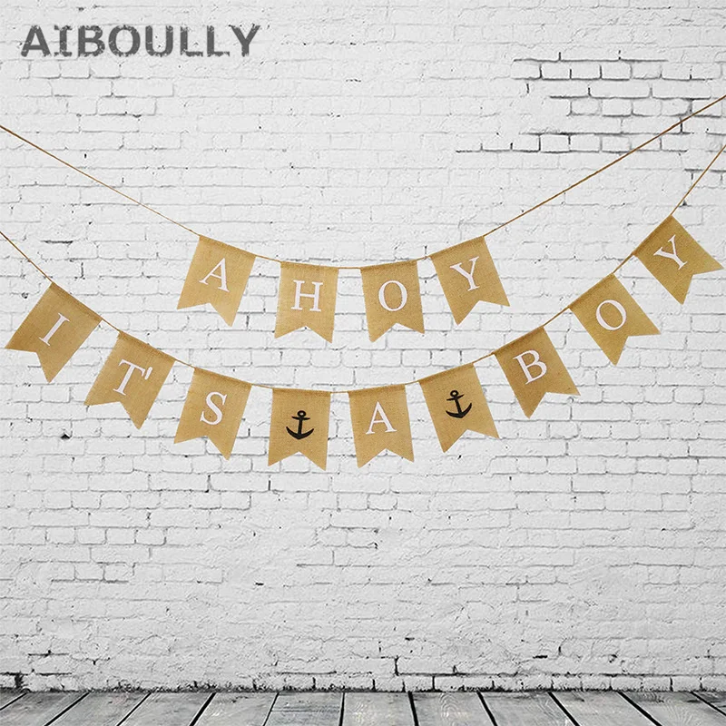 13 флагов якорь моряк Ahoy это мальчик Мешковина баннер стикеры морской тематики