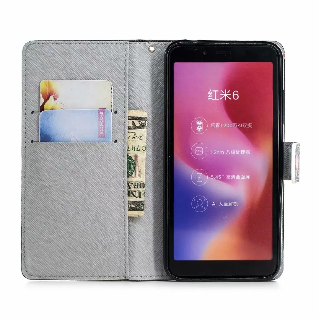Кожаный чехол Кошелек с принтом для телефона Xiaomi Mi A2 6X Pocophone F1 8 8SE Redmi 6 Pro 6A Lite S2