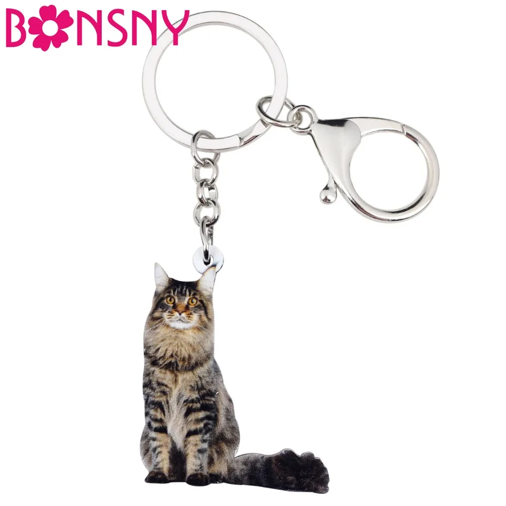 Bonsny акриловый брелок для ключей элегантный сидящий котенок кошка кольцо модные