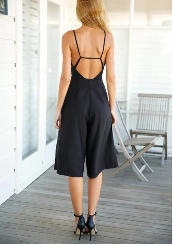 

Summer New Fashion Bodycon Sexy Belted V-neck Solid Jumpsuits Backless Overalls Women Loose Wide Leg Pants