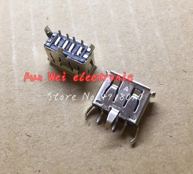 (5 шт./лот) разъем типа A плоский угол (180 градусов) гнездо USB PCB 3 ножки + 4 pin |