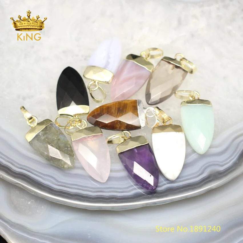 

10PCS 10x18x5mm Wholesale Natural Gems Plated Golden Bails Charms Faceted Arrow Shape Trendy Pendants DIY Necklace Jewelry DSS68