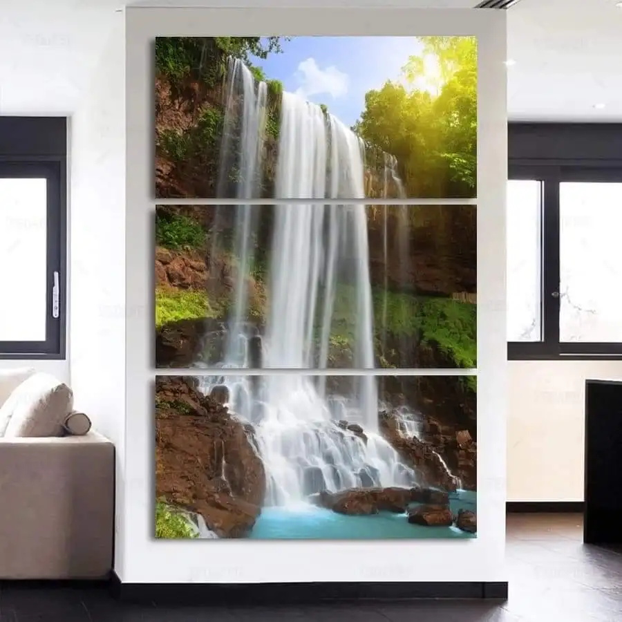 

Modern Pictures HD Printed Poster For Living Room Decor 3 Piece Waterfall Landscape Canvas Painting Wall Art(No Frame)