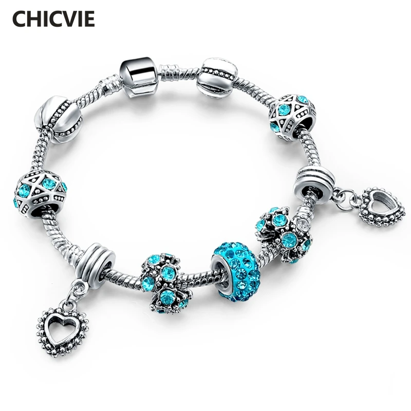 CHICVIE синие кристаллы новые полые сердца цветок Шарм Браслеты для женщин