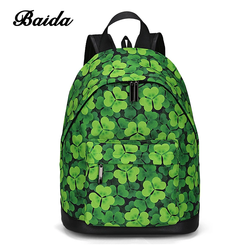 2017 BAIDA Новые рюкзаки для отдыха с принтом клевера зеленый Детский рюкзак школьный