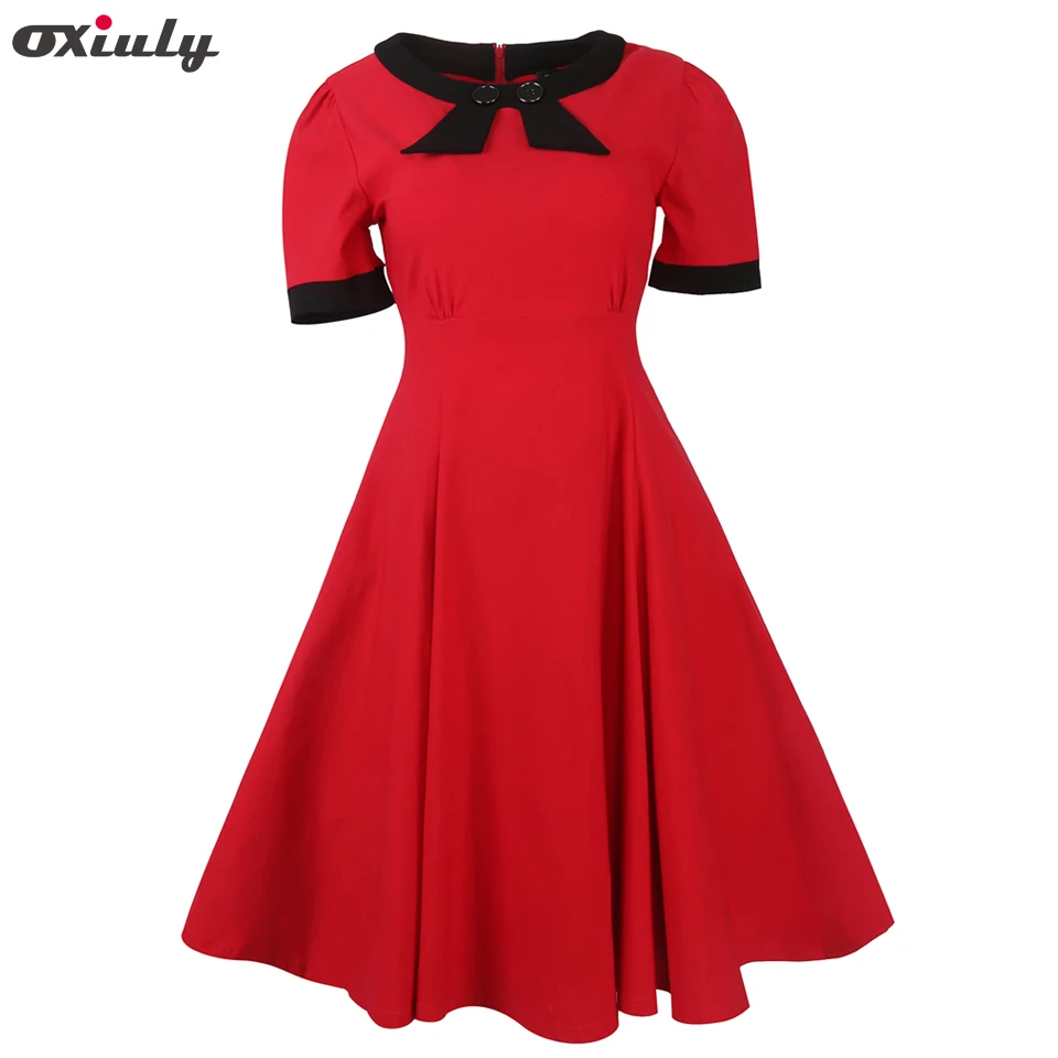 Oxiuly женские элегантные S 1950 Винтаж Pinup ретро рокабилли короткий рукав лук
