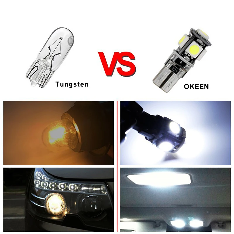 OKEEN 2 шт. T10 Canbus Белый 5smd 5050 светодиодный Автомобильный свет W5w 194 168 лампочки ошибки