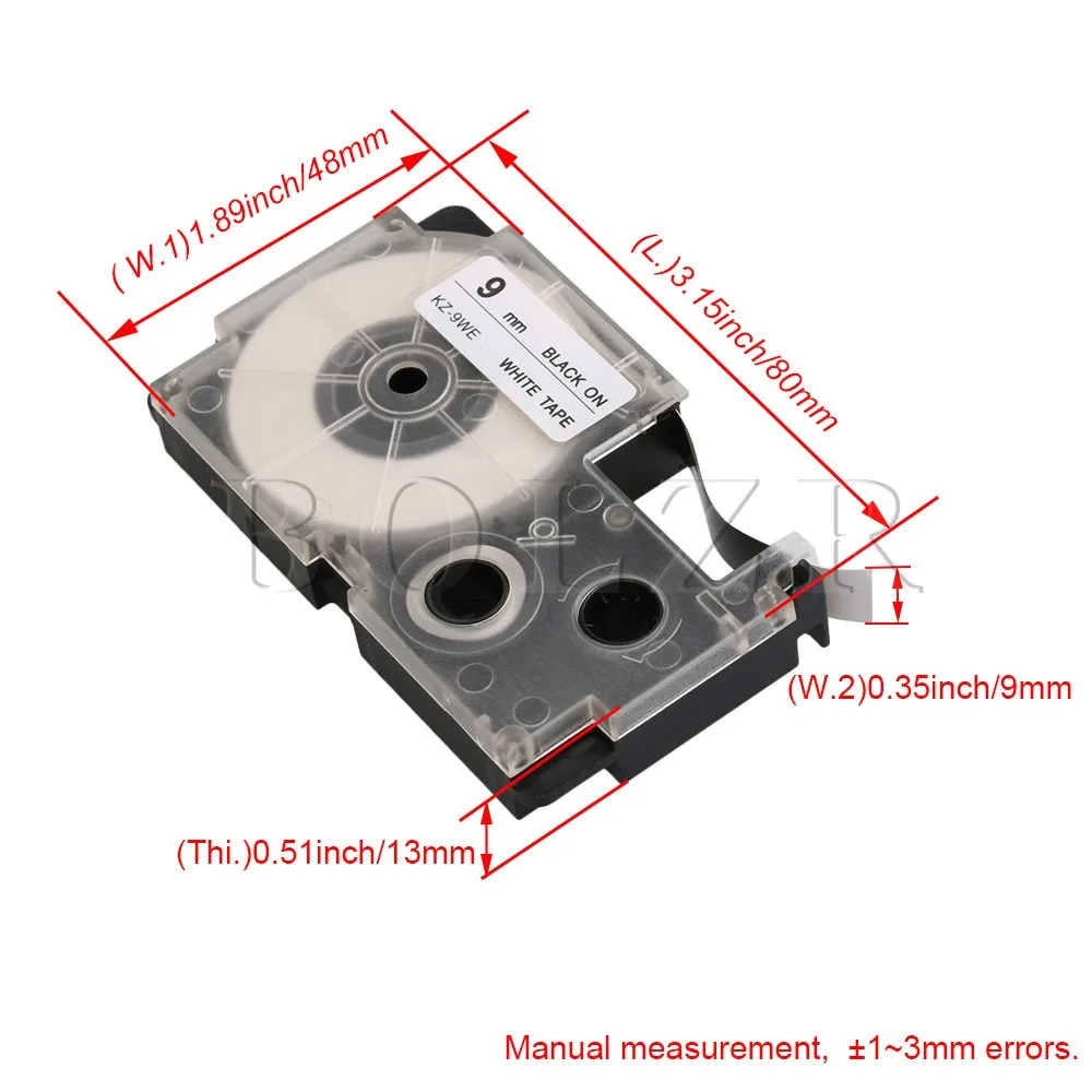 

BQLZR 9mm Width 8M Length Black on White KR-9WE Label Tape Cassette for KL-780 KL-60 KL-170 KL-120 KL-7400 Manual Label Printer