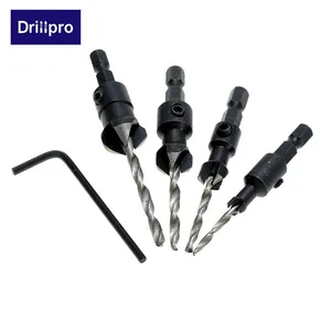 Набор столярных зенкеров Drillpro 4 шт.компл., набор сверл для деревообработки #6 #10 #13 #16, сверление по дереву
