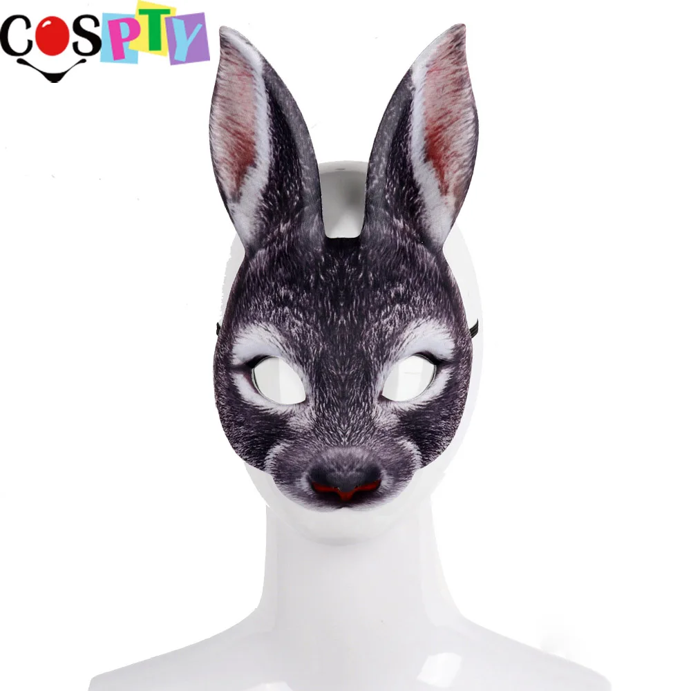 Cospty 3D Вечерние Маски для маскарада в виде животных из ЭВА черного и белого цвета для взрослых, маскарадные маски с заячьими ушками - Цвет: black rabbit mask