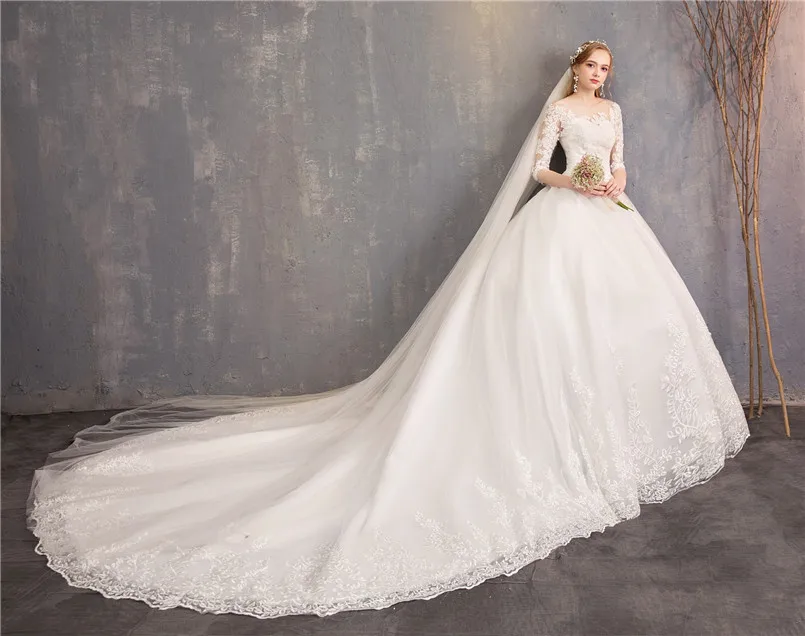 Vestidos De Novia женское белое свадебное платье с коротким рукавом и длинным шлейфом