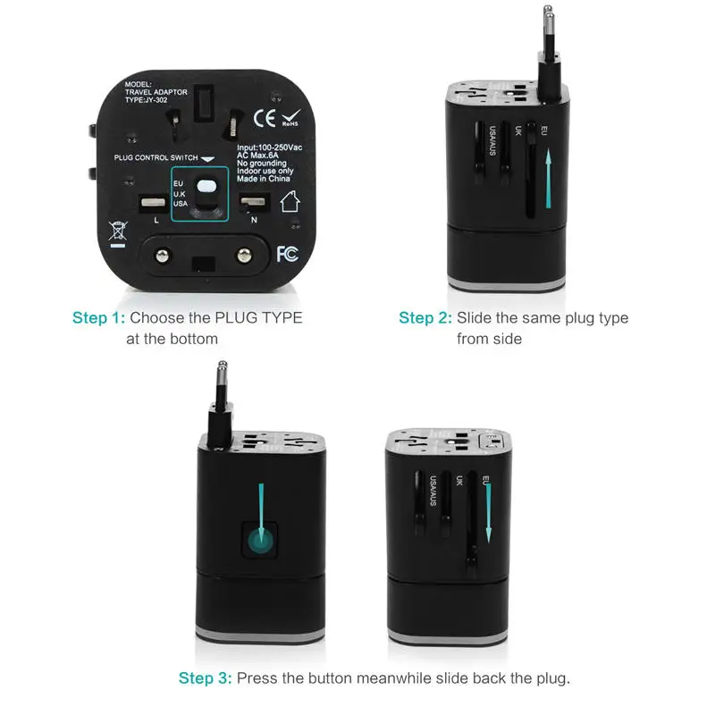 Turata Universal Travel Зарядное устройство 2-Порты и разъёмы Быстрая зарядка все в одном USB