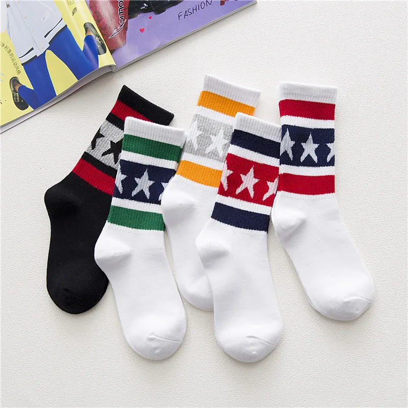 Женские носки 1 пара Хлопковых Носков в полоску со звездами цветные повседневные