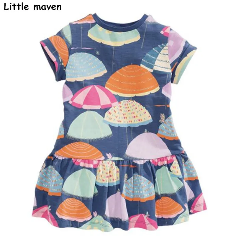 Little maven 2018 new summer baby girls brand dress kids Cotton umbrella print children short sleeve dresses S0333 | Детская одежда и