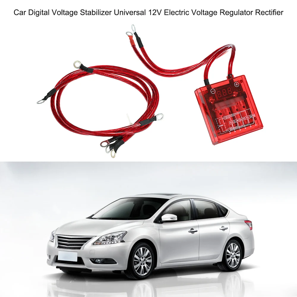 Car Digital Voltage Stabilizer Universal 12V Electric Regulator Rectifier with Earth Ground Cables and Mounting Hardware Kit | Автомобили