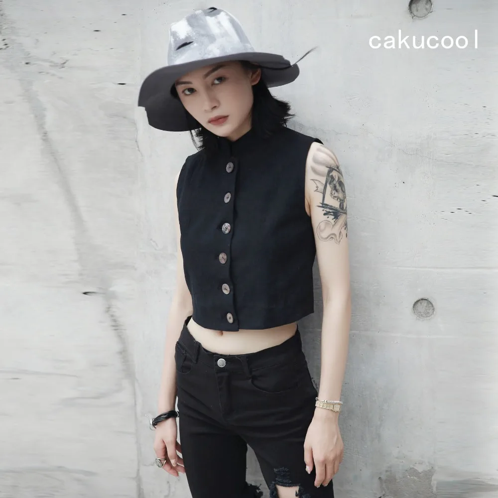 Cakucool Для женщин натуральный хлопок Безрукавки для темно-черный белый цвет