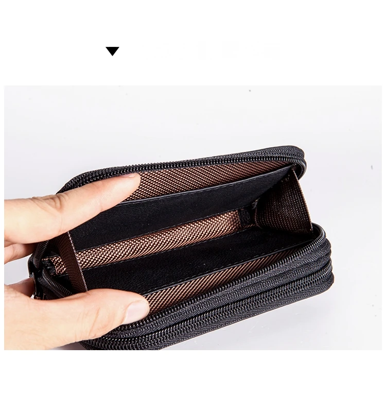 

Car Key Wallets Bag Genuine Leather Double Zipper Black Brown Key Holder For Women Men Purses Pouch Key Case Bag