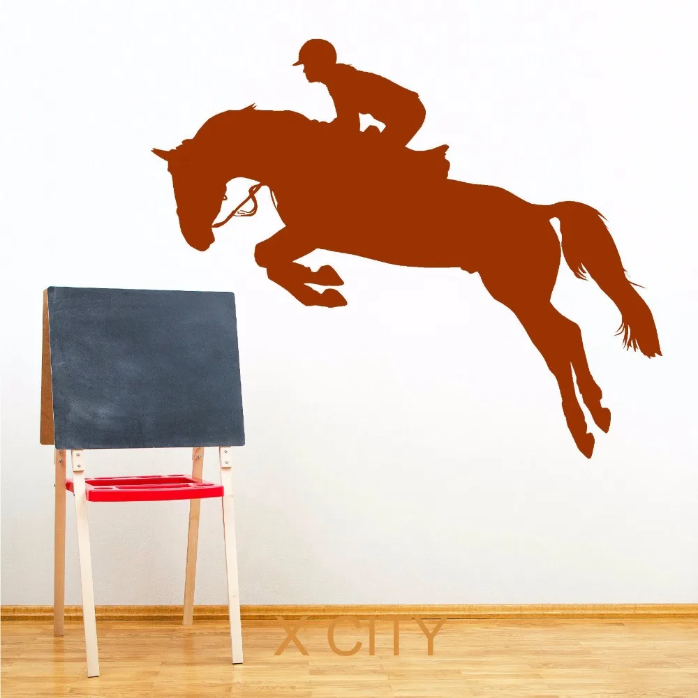 Лошадь Прыжки шоу Райдер Жокейка спорт Силуэт стены стикеры виниловая