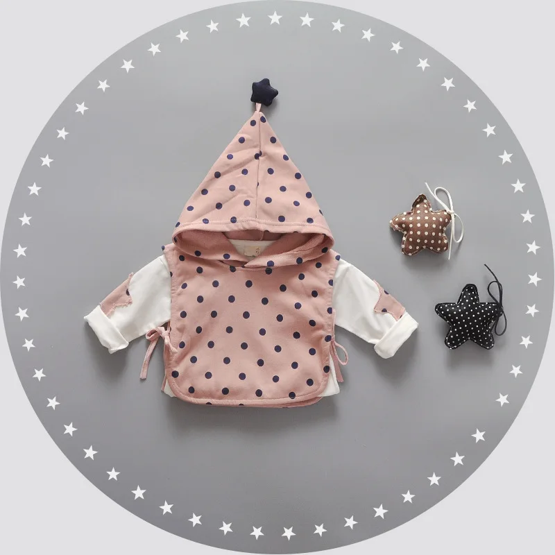 2016 Осень Хлопок Девушки Горошек футболки + капюшоном жилет брюки Костюмы Детская