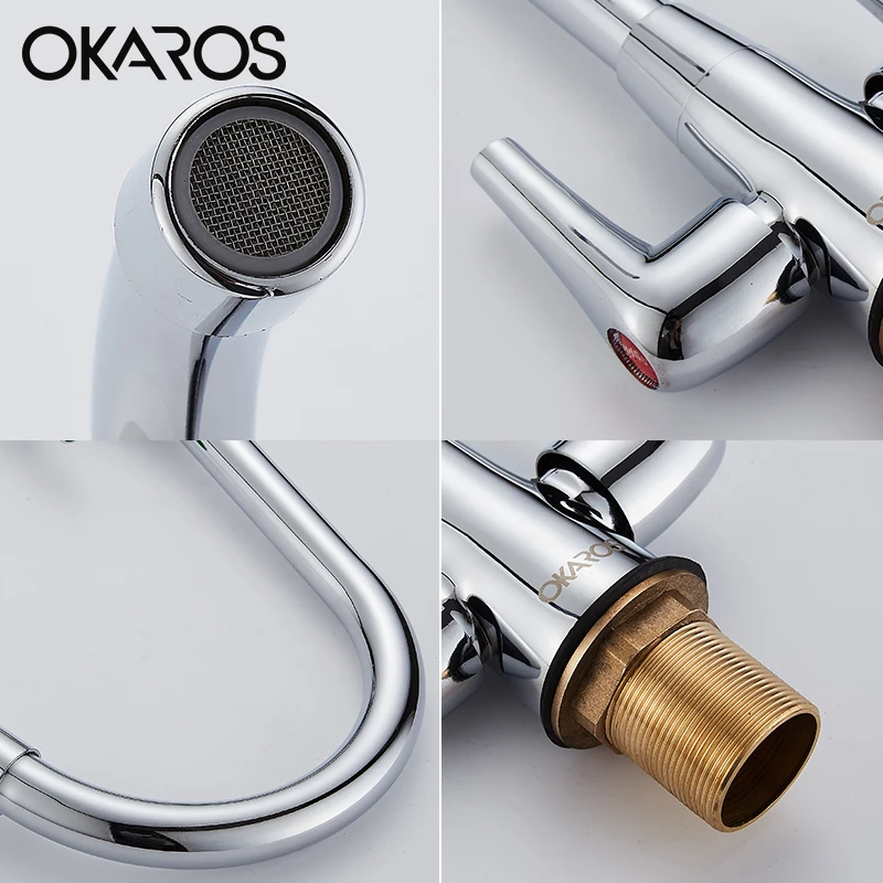 Кухонный Смеситель OKAROS кран для белья хромированный с двойной ручкой