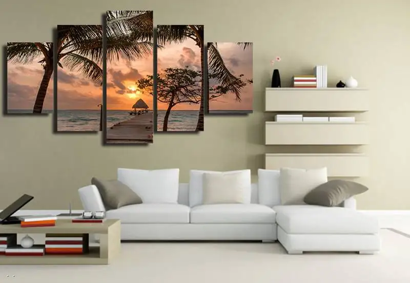 Hd Печатный плиаж песок палми Пирс небо живопись холст печать Декор помещения