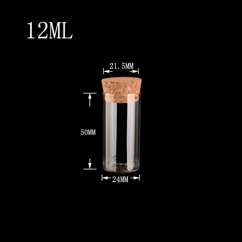 12ml Empty Glass Bottles With Cork Stopper Transparent Mini Vials Jars Food Spice wild-mouth 100pcs | Дом и сад