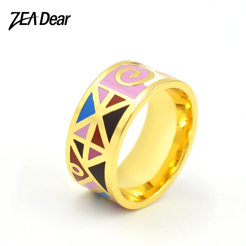Женские большие кольца ZEA Dear эмалированные круглые из нержавеющей стали для