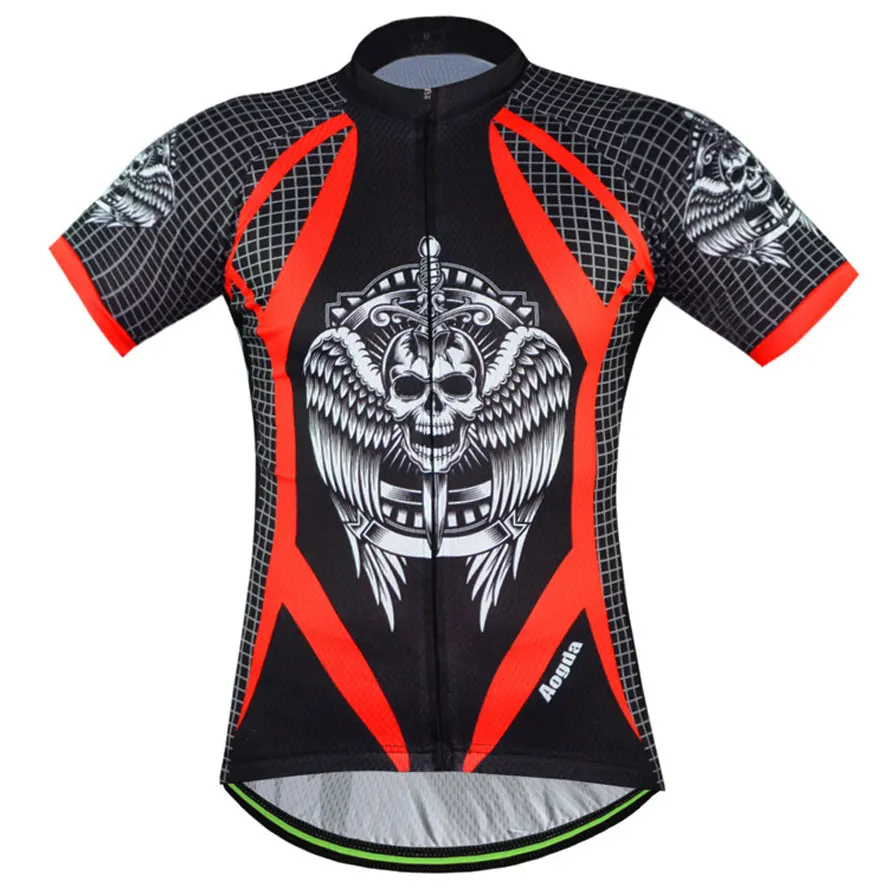 Skull Mountain Bike Clothing Short Sleeve Black Aogda Men's Cycling Jerseys Bibs Set Bicycle Shirts and Padded Bib Shorts | Спорт и