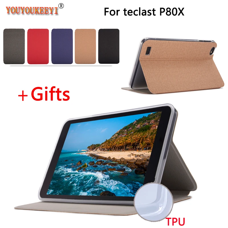 High quality Front support Stand cover case For Teclast P80X 8.0 inch tablet pc Tempered film for Teclast p80x+Stylus