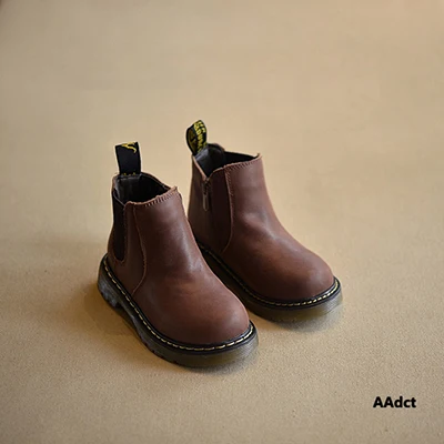 Brown cotton inside AAdct/ г.; сезон осень-зима; новые удобные ботинки ручной работы для девочек; Кожаные Ботинки Martin для мальчиков; модные детские ботинки; детская обувь - Цвет: Brown cotton inside