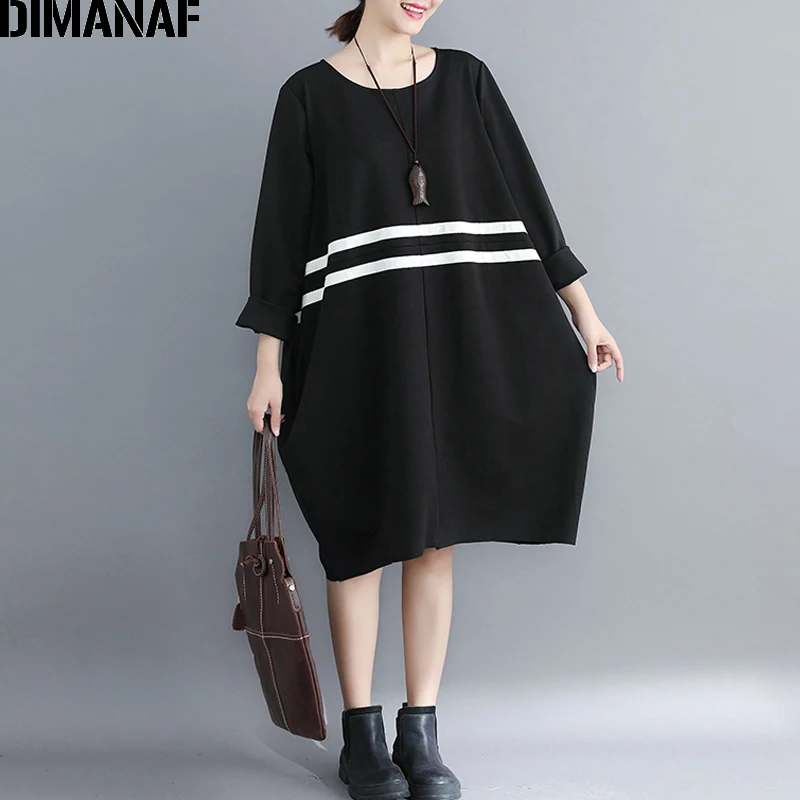 Dimanaf женский осенние платья Женская одежда Большие размеры хлопок Vestidos