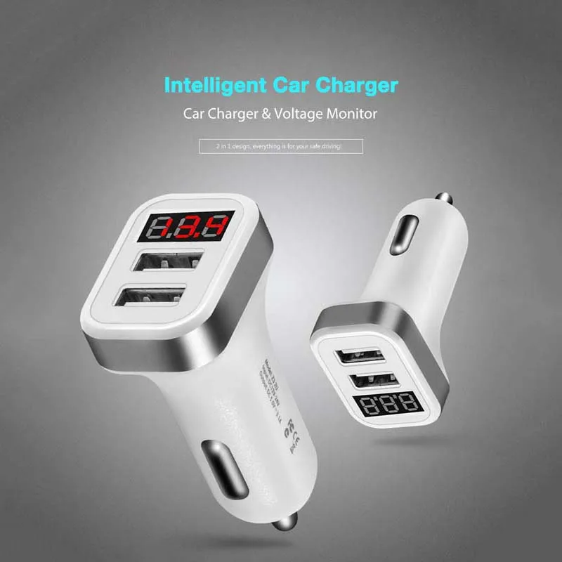 Автомобильное зарядное устройство Robotsky с ЖК-цифровым дисплеем и двумя usb-портами для iPhone, iPad, samsung, Xiaomi, зарядное устройство для телефона 3.1A, автомобильное зарядное устройство