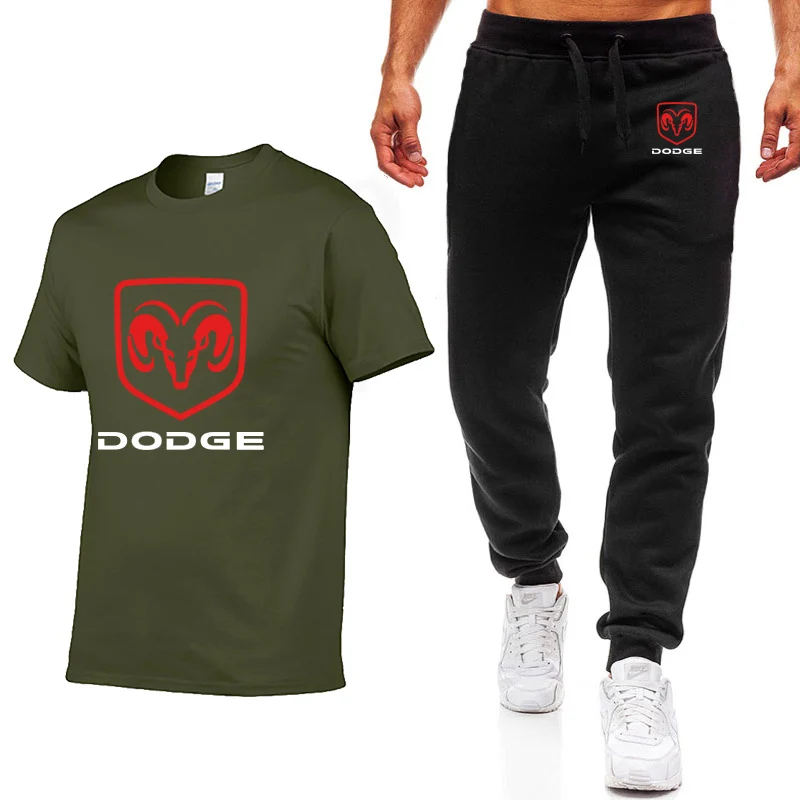 Модные летние мужские футболки Dodge Car с принтом логотипа в стиле хип-хоп, Повседневная хлопковая футболка с коротким рукавом высокого качества, штаны, костюм, мужская одежда - Цвет: 809