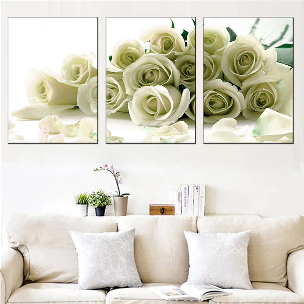 3 шт./компл. холщовая картина с белыми розами печать на холсте настенные