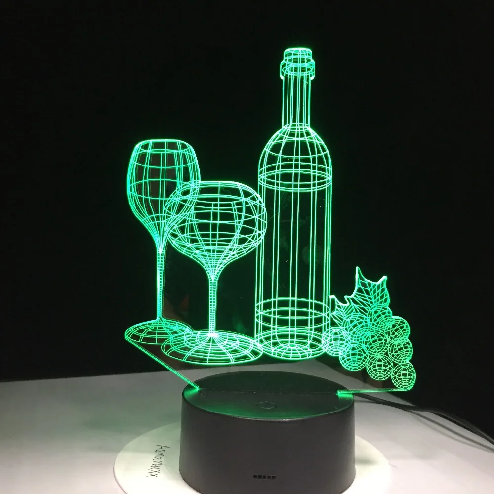 Вино Стекло бутылка грейпфрут 3D Оптическая иллюзия Настольный светильник