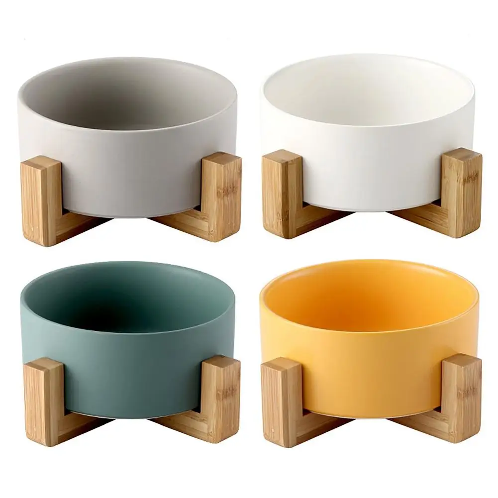 Миска для собак и кошек противоскользящая повышенная деревянная керамическая