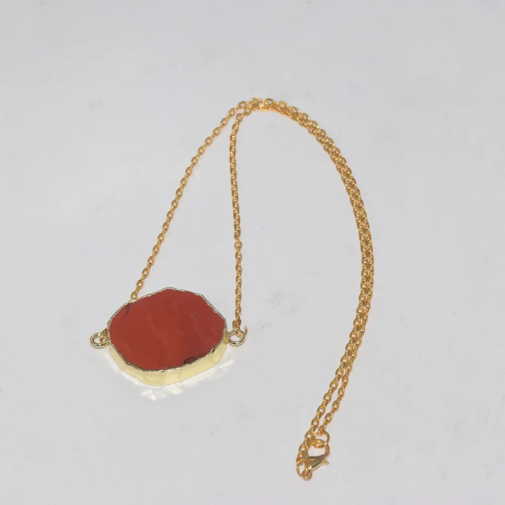 New Style Gold Bezel Irregular Bloodstone charm pendant necklace 2019 Red 2 loops rough natural slice stone chain women | Украшения и