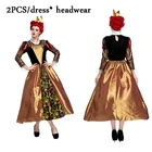 Женский костюм королевы сердец Алисы в стране чудес, костюм королевы, костюм Красной королевы, женское элегантное платье для костюмированной вечеринки