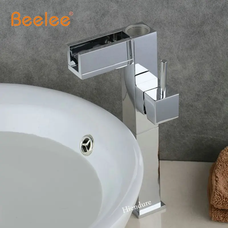 

Beelee BL0616AF LED Tall Style Chrome Brass Waterfall Bathroom Faucet Tall Vanity Sink Mixer Tap
