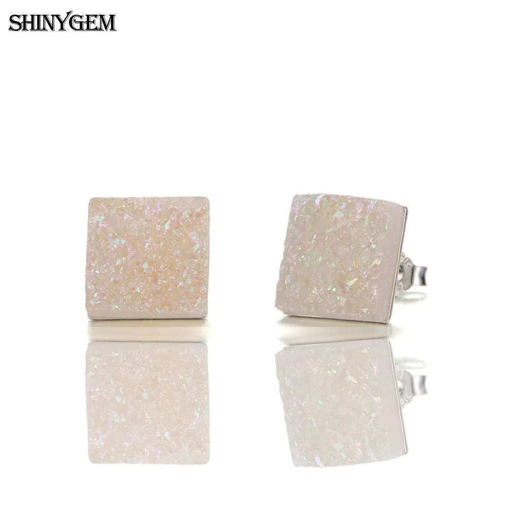 ShinyGem 10 мм маленькие квадратные серьги с кристаллом Sparking Druzy из натурального камня