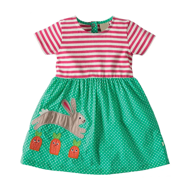 Little maven/Новинка года; летнее Брендовое платье для маленьких девочек; детское хлопковое платье в полоску; Кролик с морковкой; платье с короткими рукавами и аппликацией; S0310
