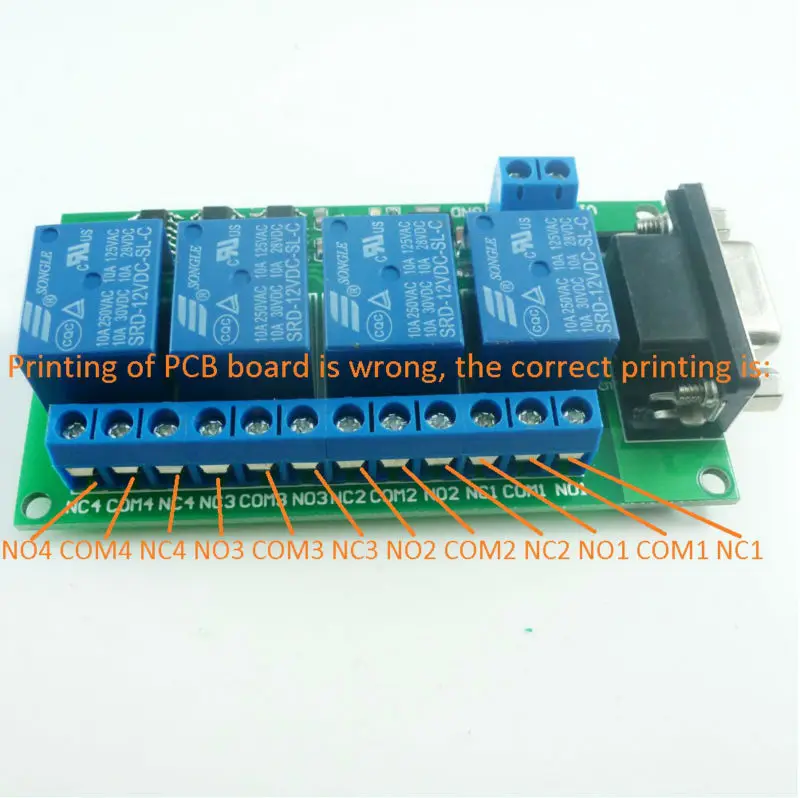 Релейная плата 12 В постоянного тока 4 канала RS232 PC USB UART DB9 дистанционный
