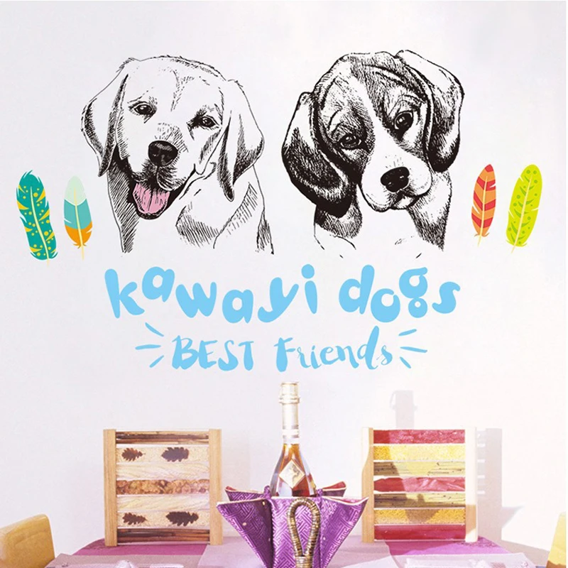 

1PCS Cute dog cartoon wall stickers for living room decoration PVC Removable home decorative stickers for kid bedroom 50*70CM